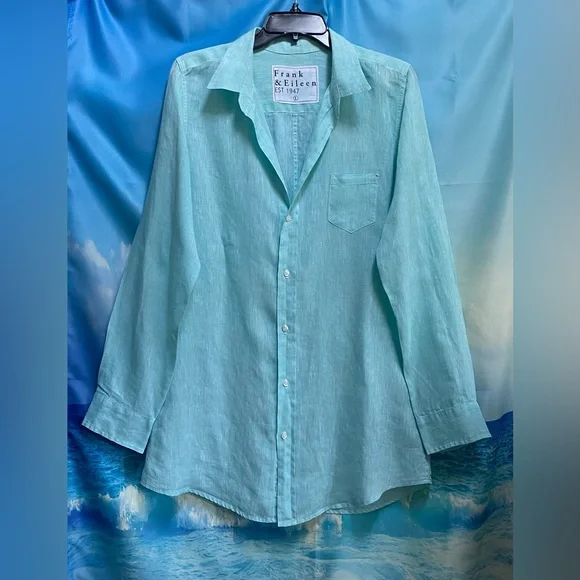 Frank & Eileen Shirley Tailored Button-Up Shirt Classic Linen Size: L Seafoam